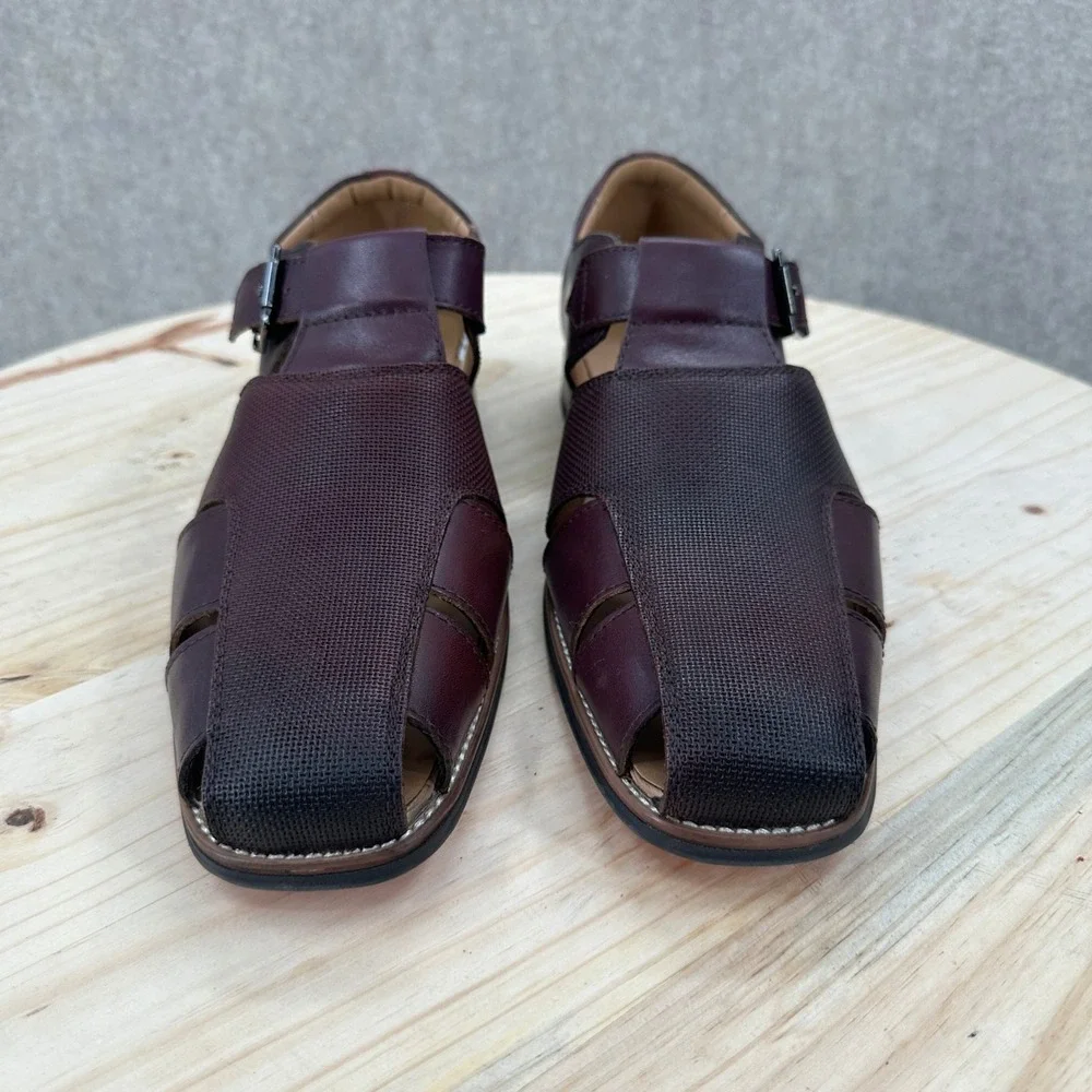 NWOB La Milano Fisherman Sandals Mens 10 Burgundy Leather Woven